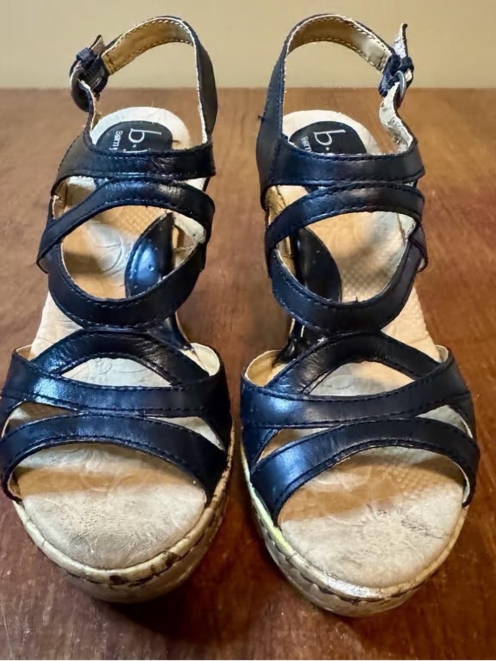Time and Tru Black Strappy Wedge Sandals